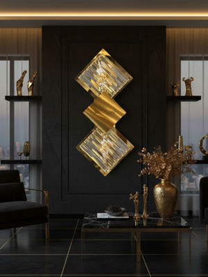 Modern Gold Crystal Wall Sconce Diamond Shape LED Wall Light - Luxury Geometric Brass Wall Lamp for Living Room Bedroom Hallway Contemporary Home Decor
