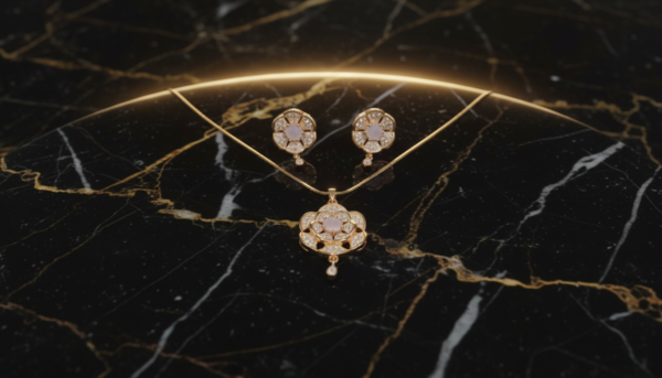 Vintage Floral Gold Plated Necklace Set with White Stone | Antique Filigree Design Pendant with Matching Drop Earrings | Bridal Wedding Party Wear Jewelry Set for Women