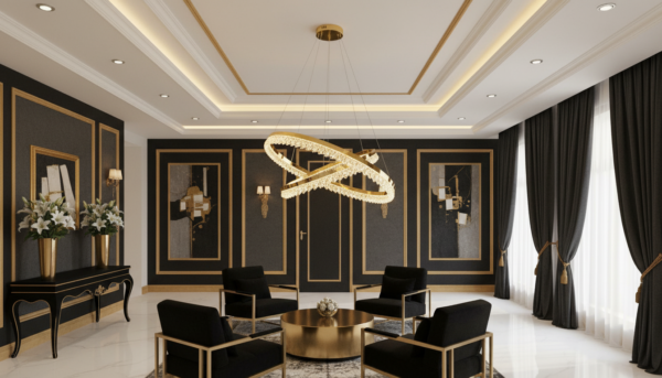 Modern LED Ring Chandelier Gold Crystal Pendant Light - Contemporary Double Circle Ceiling Fixture for Living Room Dining Room Luxury Home Deco