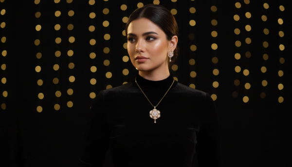 Vintage Floral Gold Plated Necklace Set with White Stone | Antique Filigree Design Pendant with Matching Drop Earrings | Bridal Wedding Party Wear Jewelry Set for Women