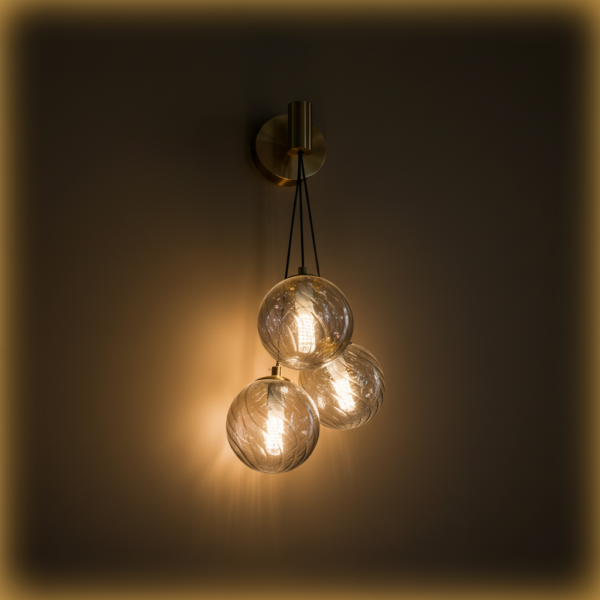 f3622da0-5e80-419b-8f5f-8adf9d7e2c49 Modern 3-Light Hanging Globe Wall Sconce - Textured Glass Ball Wall Lamp with Gold Brass Base - Contemporary Minimalist Wall Light Fixture for Bedroom Living Room Hallway